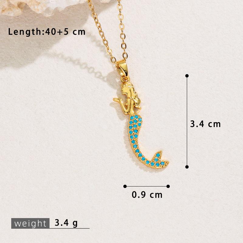Nautical Copper Zircon Mermaid Tail Pendant Clavicle Chain Jewelry