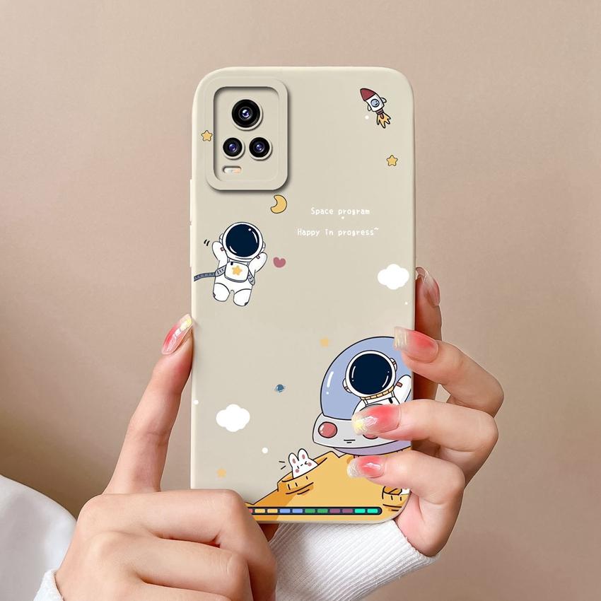 Dla Vivo Y75 S16 Y73 V17 S10 Y77 Etui na telefon Urocze kreskówkowe wzory astronautów Ochrona obiektywu Płynny silikon Antypoślizgowa powłoka Dla Vivo Obudowa na telefon komórkowy