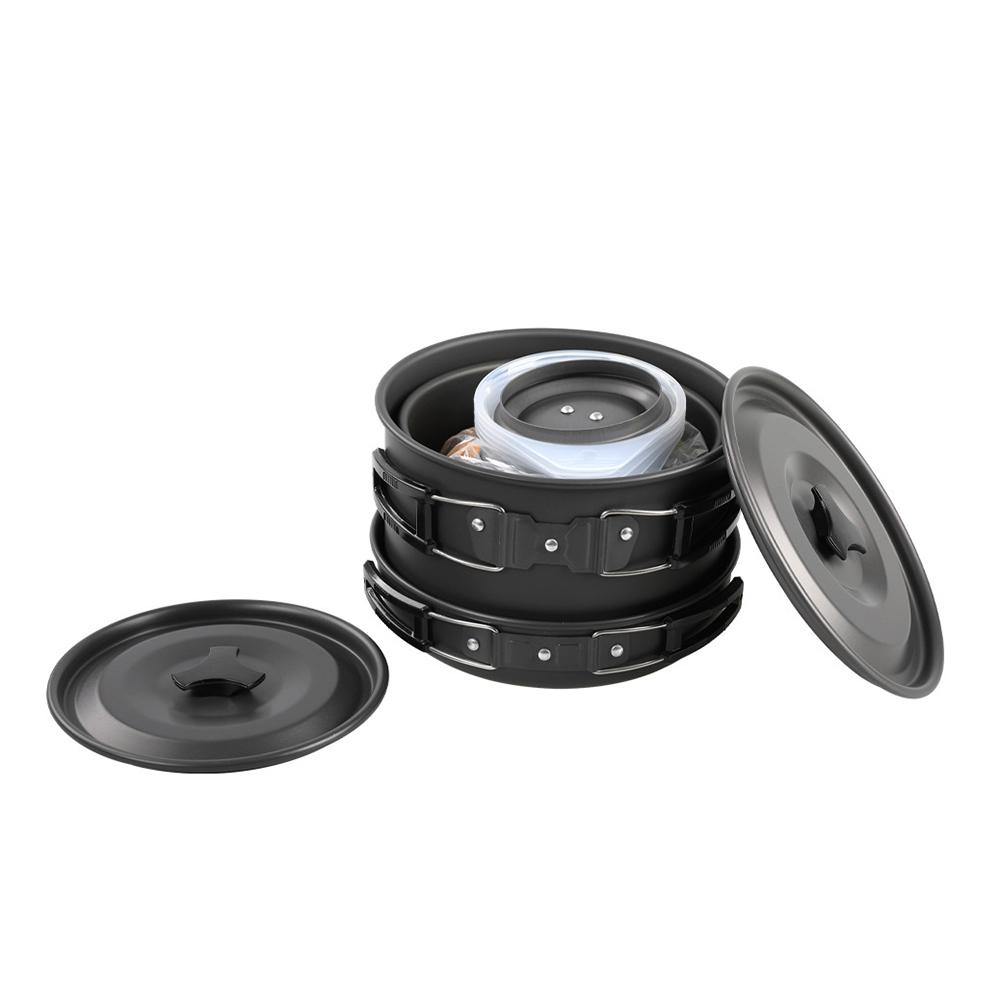 1 zestaw garnki zewnętrzne patelnie naczynia kempingowe zestaw do gotowania na piknik nieprzywierająca zastawa stołowa ze składaną łyżką widelec nóż czajnik