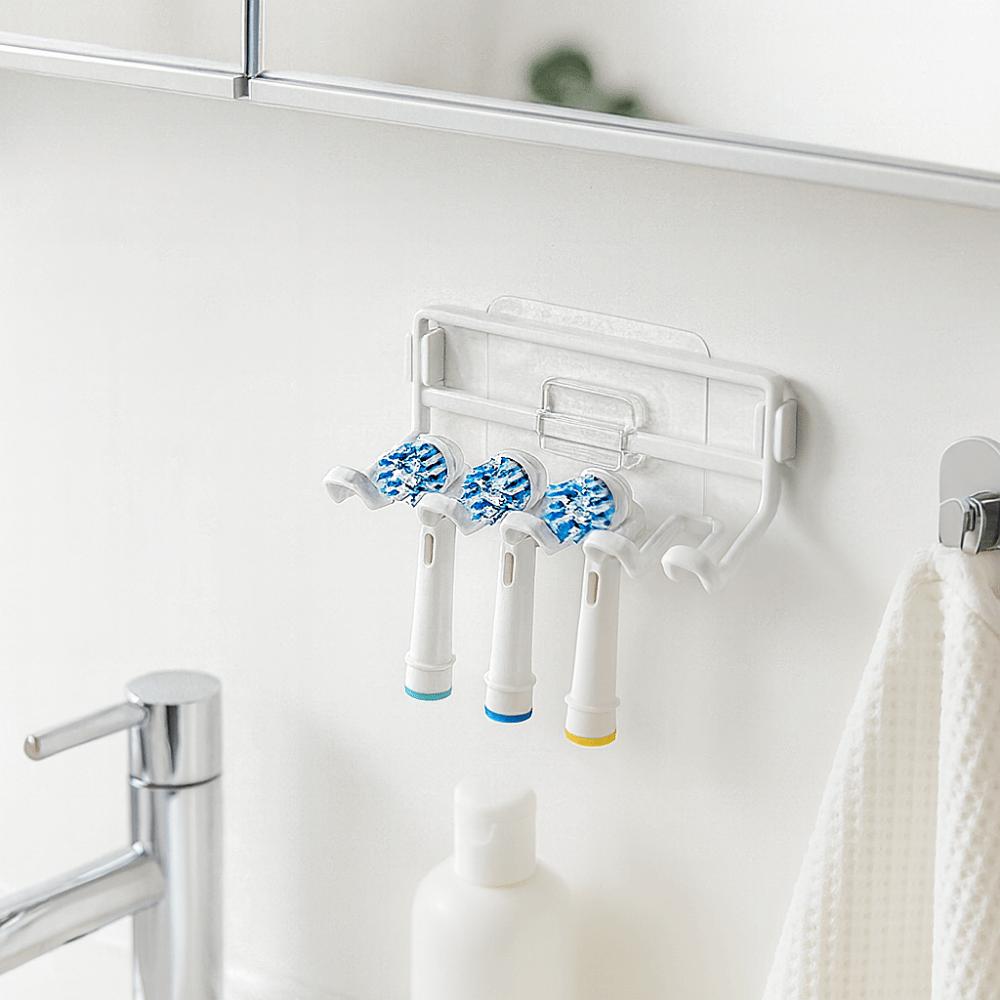 4 Slots Multi-head Toothbrush Holder Self Adhesive Metal Toothbrush Storage Rack Space Saving Wall Mounted Razor Storage Rack