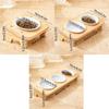 Protect Cervical Spine Elevated Pet Feeder with Wood Stand Tilted Cat Dish Ceramic Cats Bowl  Water