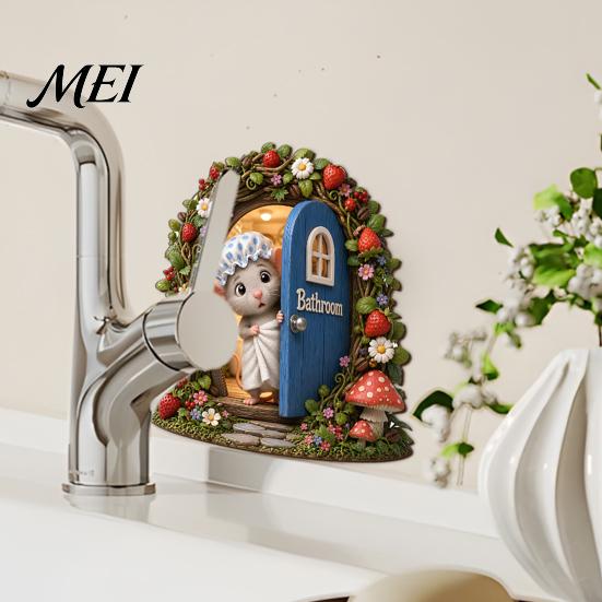 Wooden Crafts Decoration Fairy Garden Decoration, Tree Hollow Cottage Door with High-Definition Elf Light UV Printing, Waterproof Acrylic Outdoor