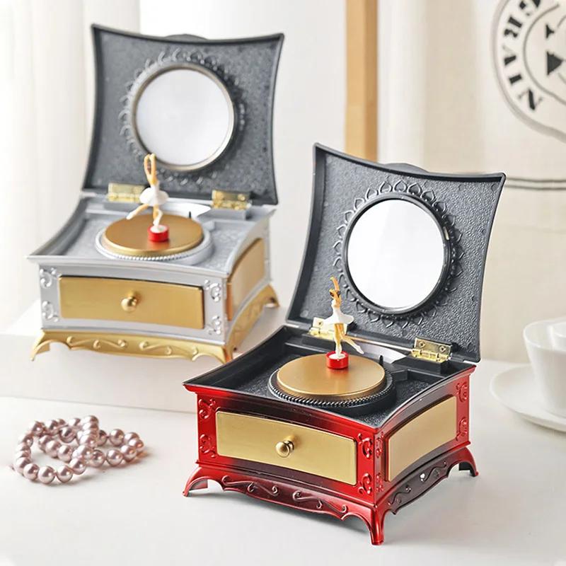 Elegant Classic Rotating Ballerina Music Box with Drawer Hand Crank Music Jewelry Box Perfect Christmas Gift for Girls