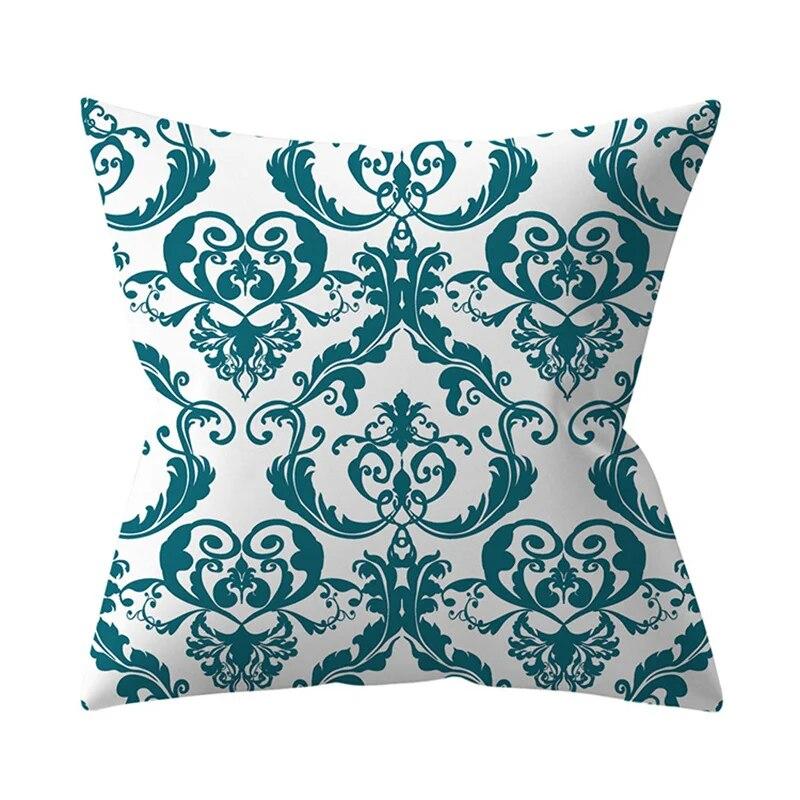 45x45cm Blue Green Leaf Floral Plant Geometric Pillow Cover Sofa Seat Office Lumbar Cushion   Home Decor