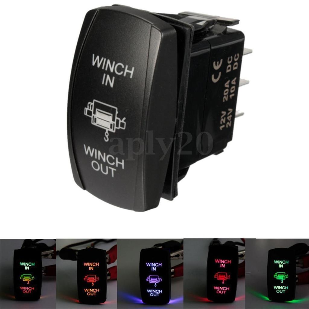 Universal Waterproof IP66 Momentary Rocker Switch Winch In/Out DPDT 7Pin with LED Light