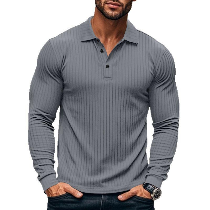 Men's Casual Lapel Polo Shirt Men's T-shirt Slim Spring and Autumn Long Sleeve Base Shirt