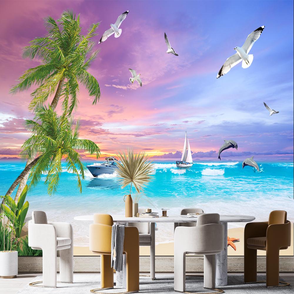 Sea View Wallpaper Modern Beach Sea View Mural Living Room Tv Sofa Hotel Beach Wallpaper Decoration