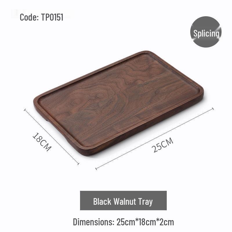 Luxury Black Walnut Tray: Rectangular Solid Wood for Home, Tea, & Water Cups, with Round Plate