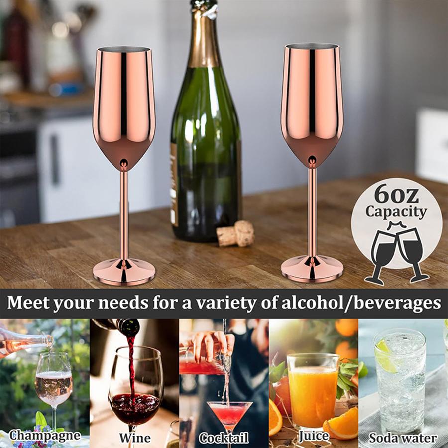 Champagne Cup 6oz Stainless Steel Champagne Flute Metal Wine Goblet Cup Bar Restaurant Goblet Home Bar Party Supplies