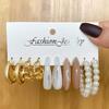 6Pairs 18K Gold Plated Alloy Earrings Set Stainless Steel Post CZ Pearl Heart Hoop for Women Fashion Jewelry
