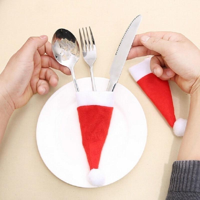 Christmas Decorations Tableware Holder Bag Christmas Hat Tableware Fork Knife Cutlery Bag Xmas Home Decor Christmas Ornament