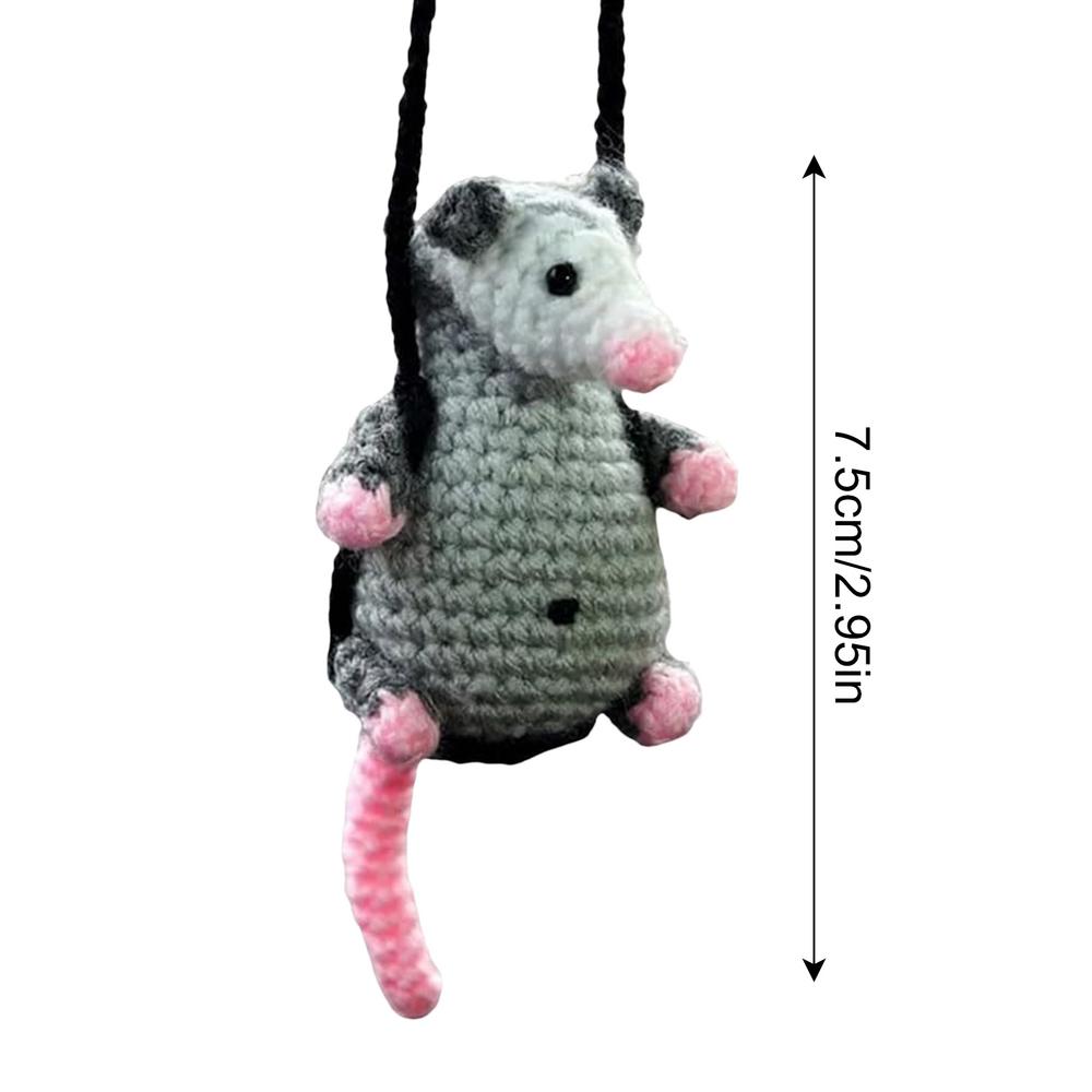 Cute Rearview Mirror Car Decor Knitted Possum Auto Charm Ornaments Handmade Key Chain Pendant Car Decoration Accessories