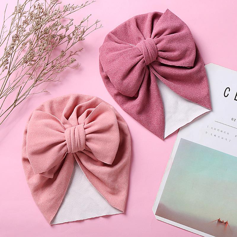 New Solid Color Baby Turban Cap Big Bow Infant Sweet Hat Newborn Elastic Bandana Headband Headscarf Beanie Kids Hair Accessories