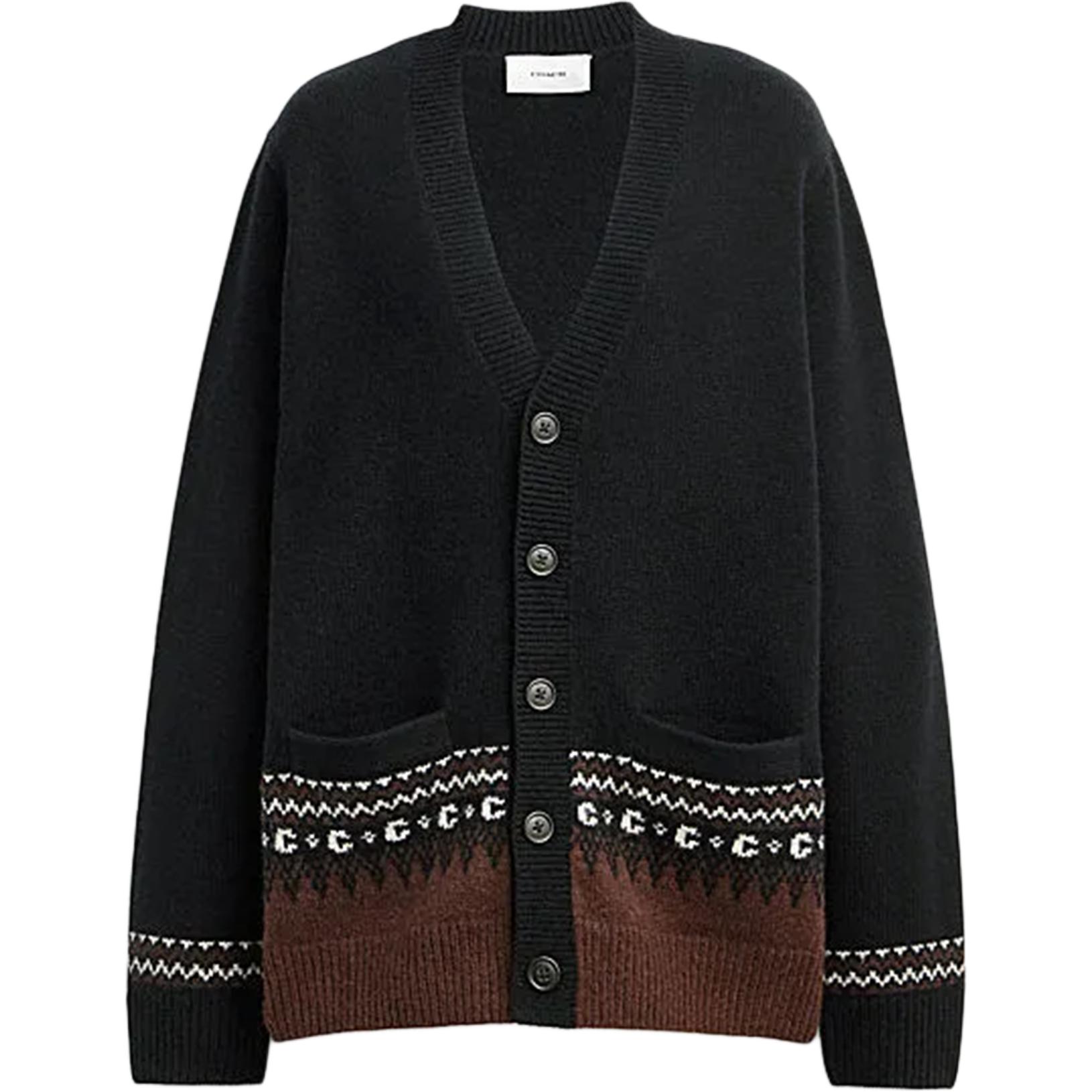 

Coach Color Block Striped V-Neck Single-Breasted Loose Long Sleeve Knit Sweater Men sweater Black CV472-BLK S