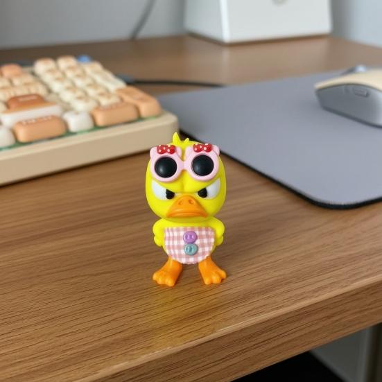 Creative Birthday Gifts 3D Printed Cute Duck Figurine with Glasses, Angry Pose Desk Decor, Miniature Collection Office Bookcase Car Ornament,