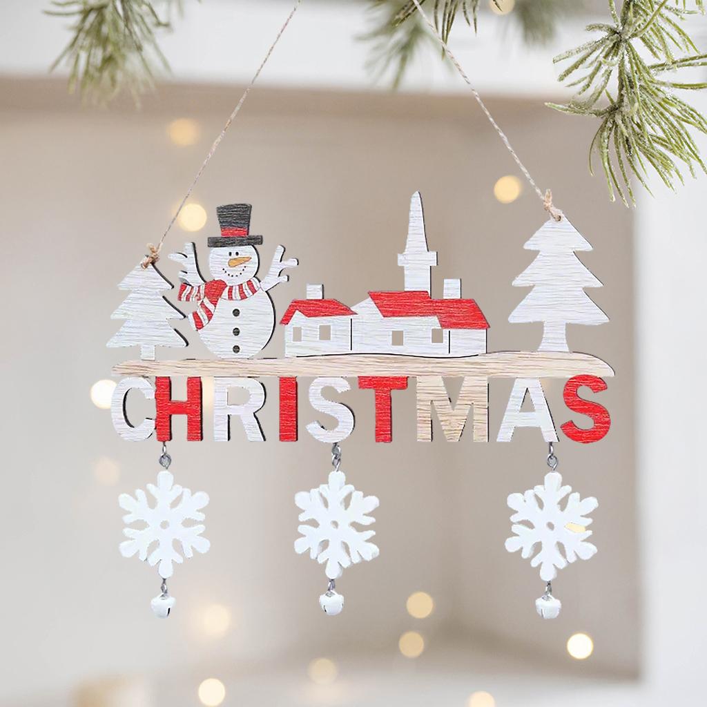 Christmas wooden letter decorations, Santa Claus snowman reindeer snowflake bell pendants, holiday door and window decorations