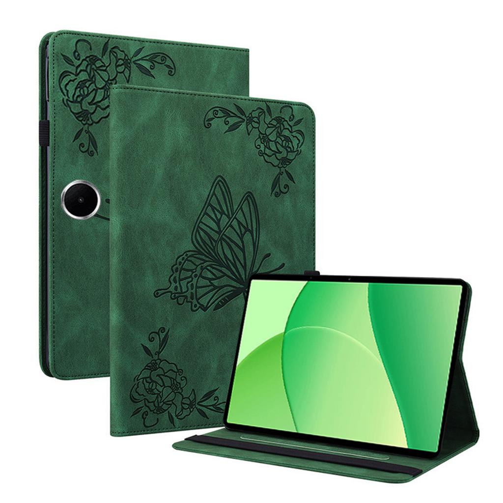 Für OnePlus Pad Lite/Oppo Pad SE Hülle Schmetterling Blumen Prägung PU Leder Tablet Cover mit Kartenfächern