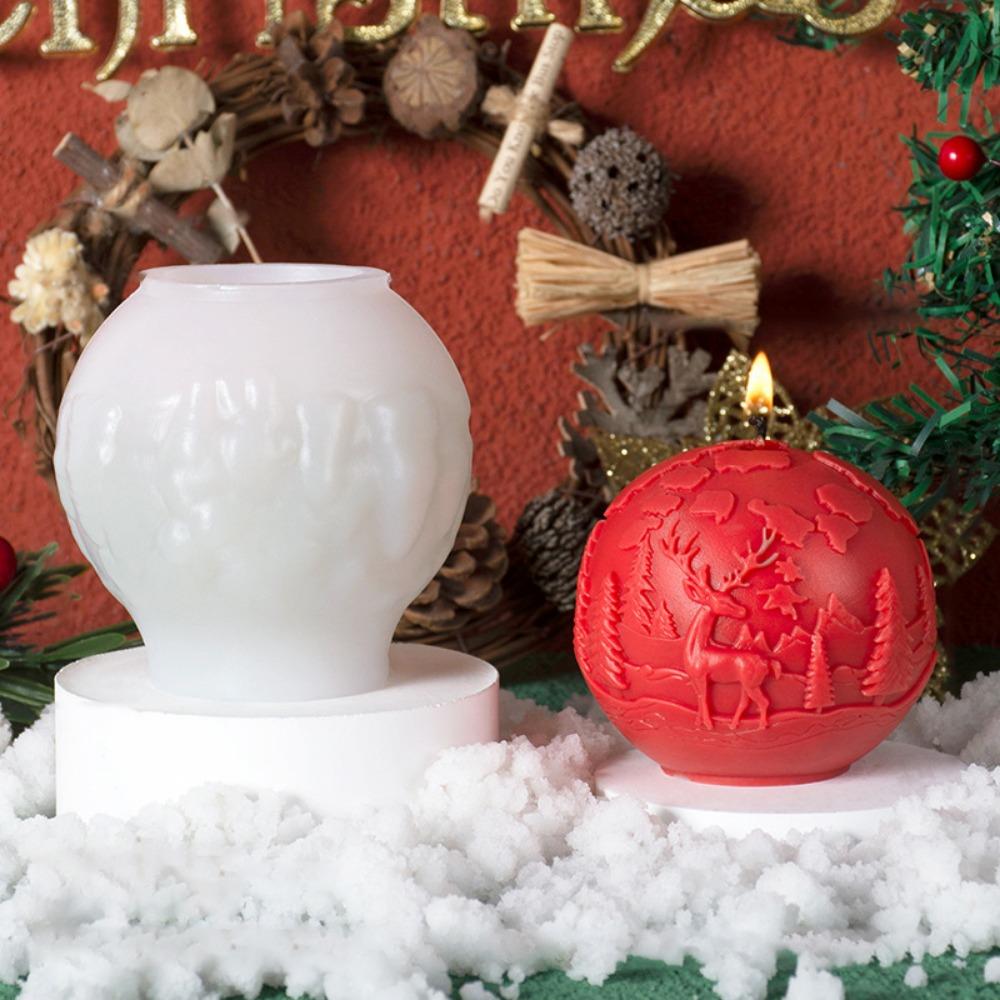 3D Aromatherapy Candle Mold Christmas Tree Snow Scene Ball Mold  Holiday Festival