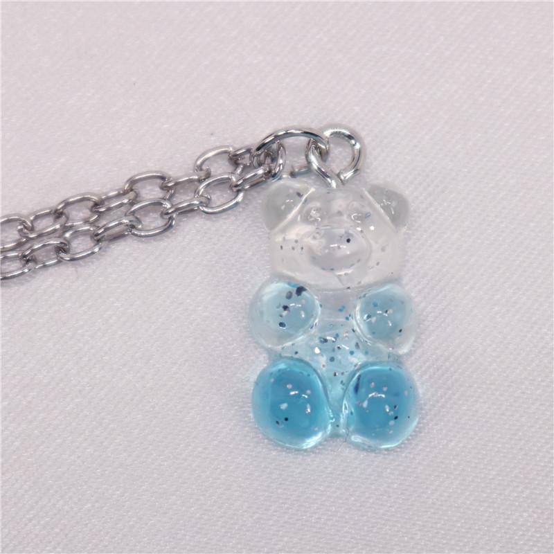 Handmade Gradient Color Candy 7 Color Cute Judy Cartoon Bear Charm Necklace for Women Girl Jewelry Gift