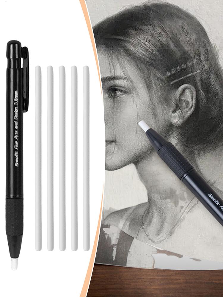 Retractable Eraser Stick Mechanical Erasing Pencil Eraser Pen 3.8mm Thin Tip With 5 Refills For Artists Drafting Drawing Work
