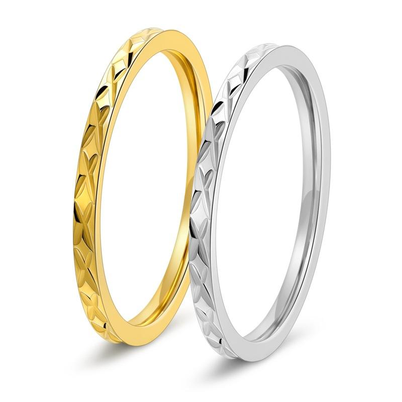 Koreanische Version von High-End-Damenring 1,5 mm breit 18 Karat Gold Nicht verblassend Ring Stapelblume Raute Schwanzring Schmuck