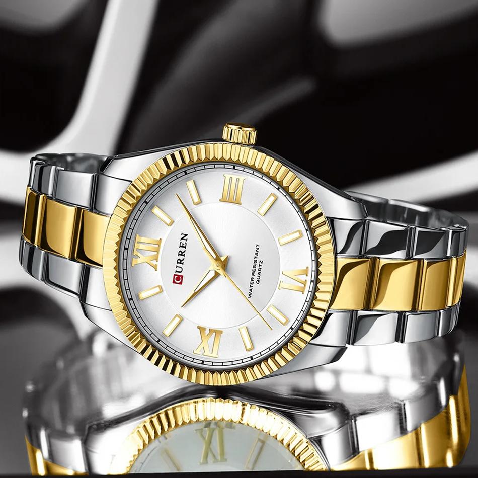Men's Quartz Watches Fashion Elegant Simple Gold Silvery White Clock Stainless Steel Strap Wristwatch