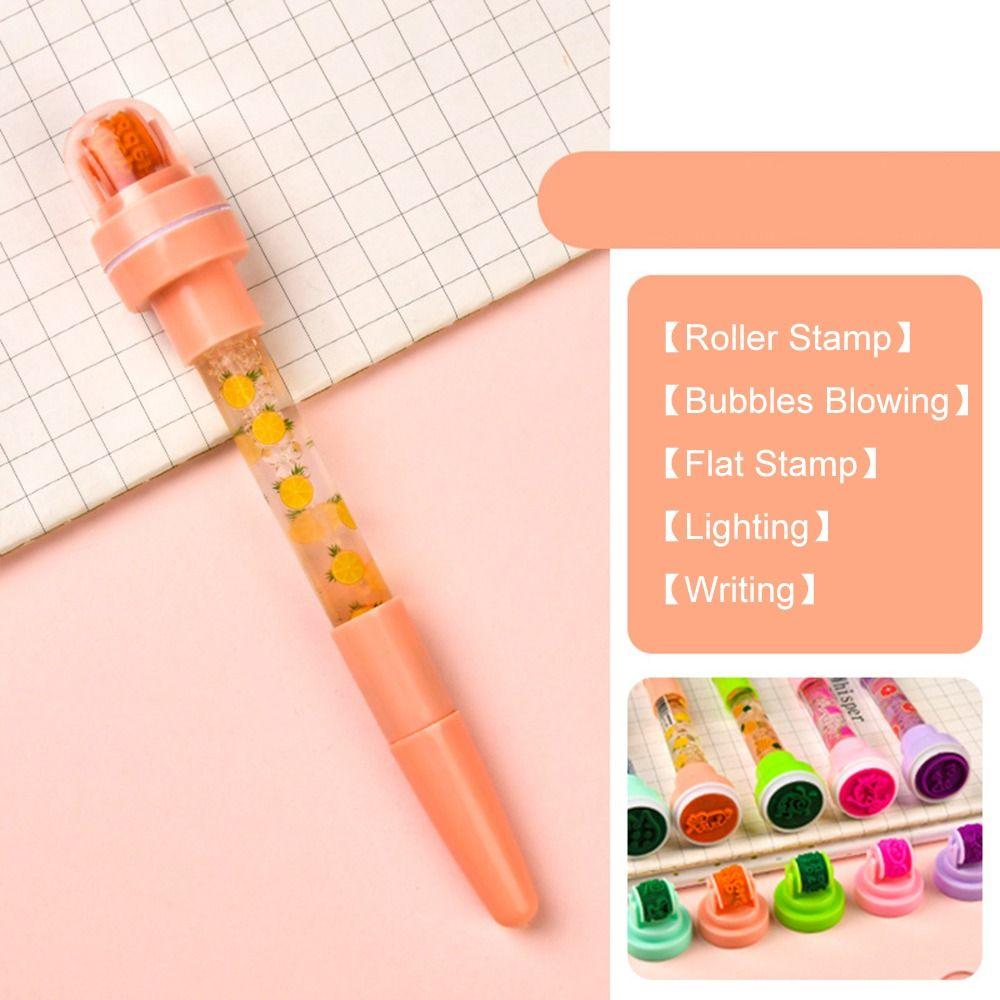 Penna Fidget Bubbler Con Timbro 5 in 1 Penna Soffia Bolle Divertente Penna Timbro a Rullo Sigillo Giocattolo per Bambini