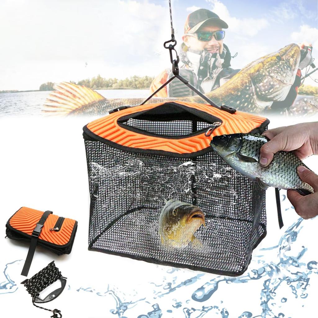 Yoseka Foldable Floating Fishing Fishing 10m Rope Container Sea Foldable Floating Fishing 40cm Mesh Fishing Gear Net, Gear, Included, Bag, Fishing,