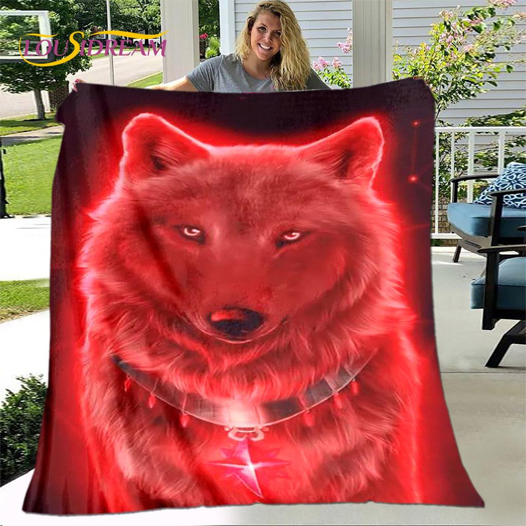 3D Wolf Spirit Fenrir Moon Dream Animal Blanket,Flannel Blanket Throw Blanket,Warm Blanket for Living Room Bedroom Beds Sofa