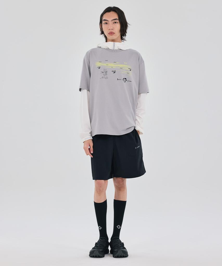 Hellinogseuweeo Magic Hours Cloud & Sun Short Sleeve T-Shirt_Light Grey