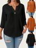 Europese & Amerikaanse Dames Grote Maten V-hals Halflange Mouwen Casual Losse Top - 2025.