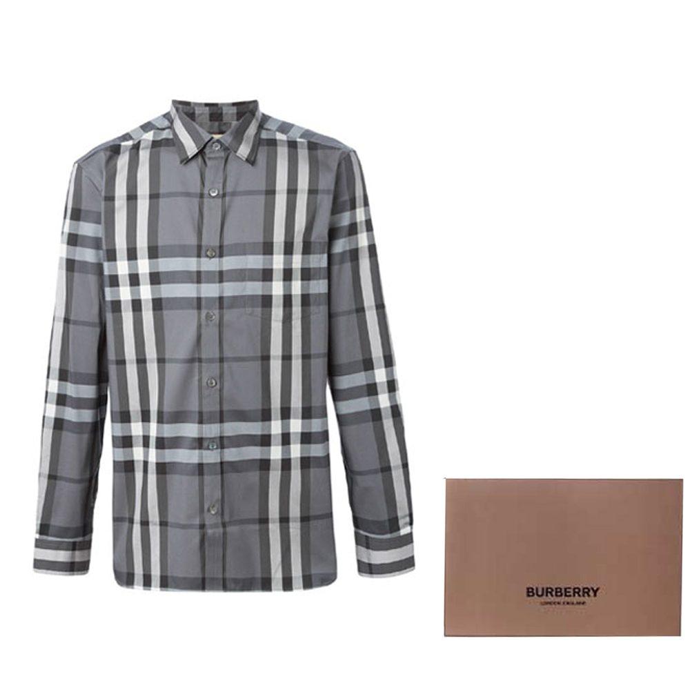 Burberry Men Check Stretch Cotton Shirt Grey/White/Black 39835371