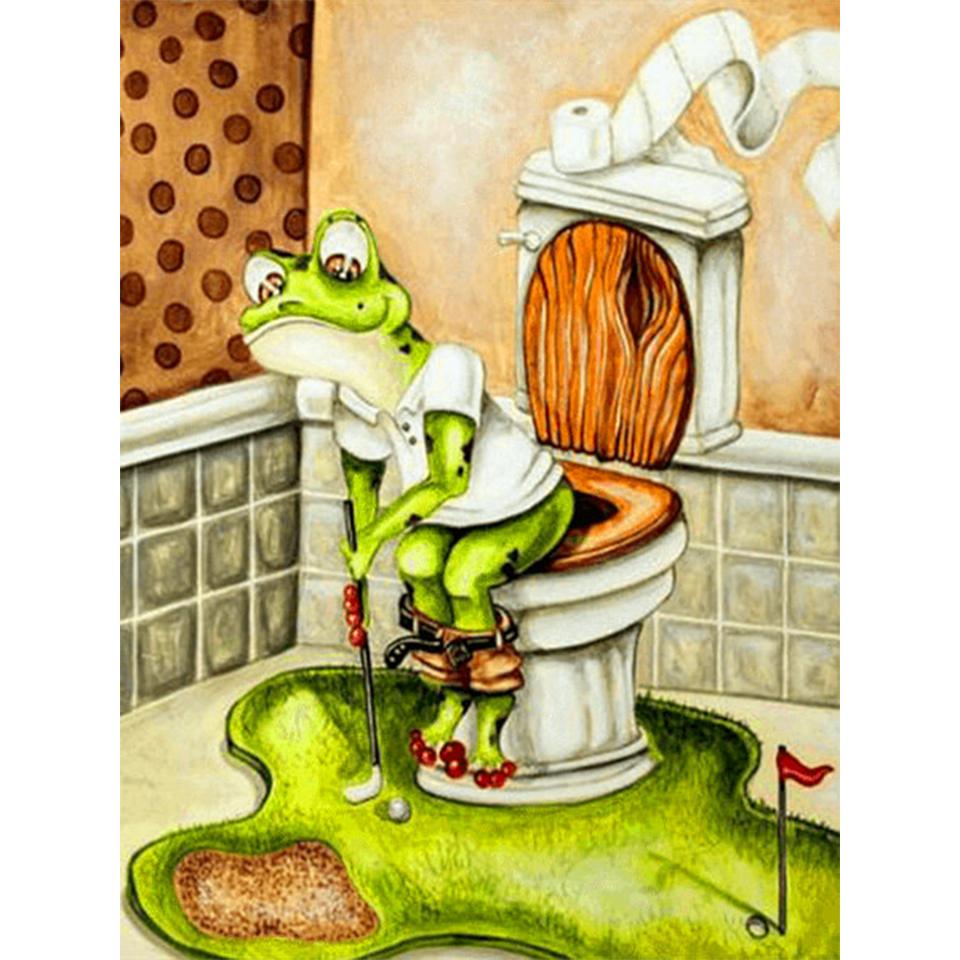 5D DIY Diamond Malování Toaletní Žába Štrasový umělecký obrázek Celý kulatý diamantový vyšívání Mozaika Domácí dekorace Dárková sada