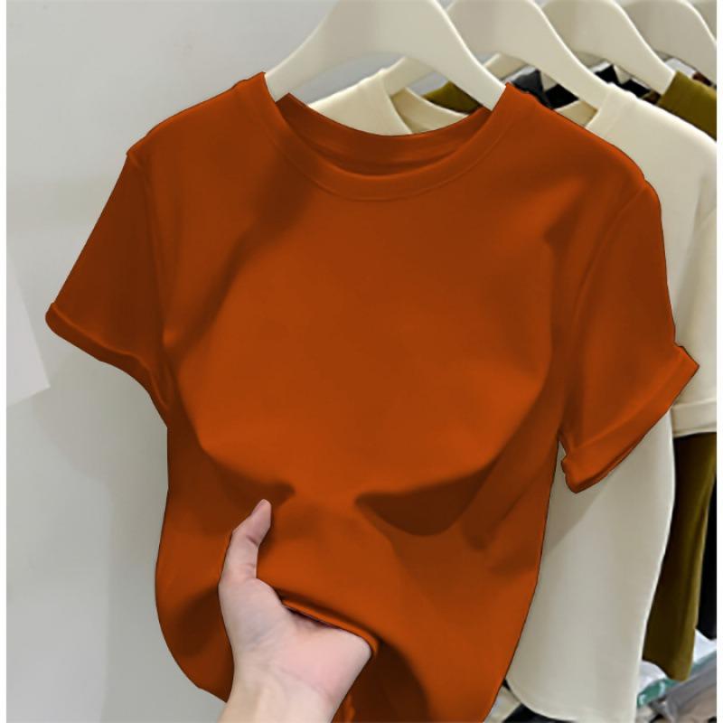 Women Summer New Slim Fit Short Sleeve Cropped T Shirt Versatile Casual Basic Top