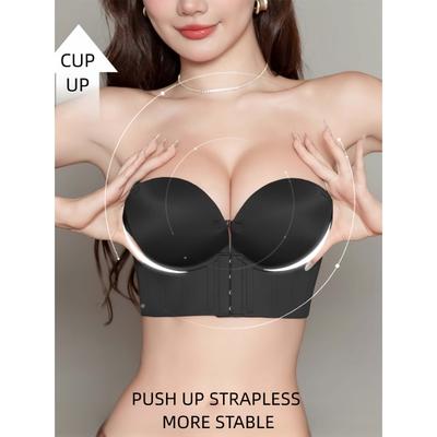 Damen trägerloser Push-Up-BH Unsichtbarer Frontverschluss Gepolstertes Bandeau rutschfester Lift-Up-BH für die Hochzeit