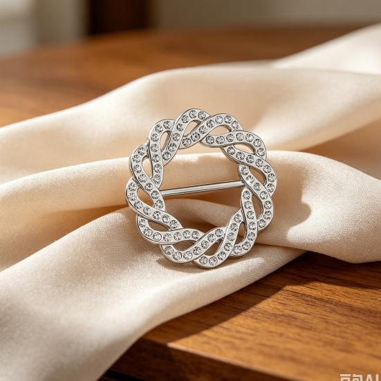 Vintage Scarf Ring Rotary Flower Rhinestone Brooch Pin for Women 3-Slot Adjustable Elegant Scarf