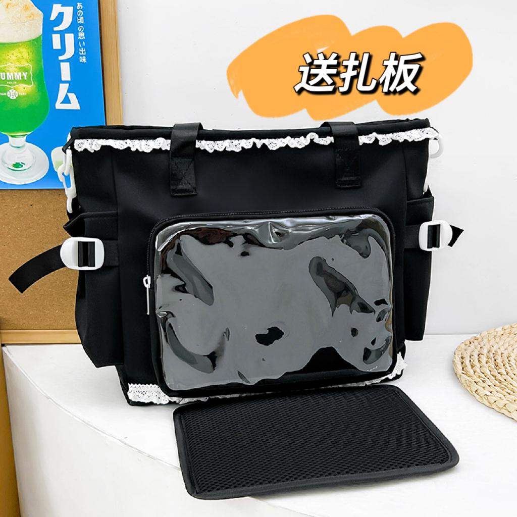 

Girls Lolita Kawaii Lace Itabag Transparent Window Tote Bag Cute Pearl Bow Shoulder Bag for Anime Pin Display Pastel Green чёрный