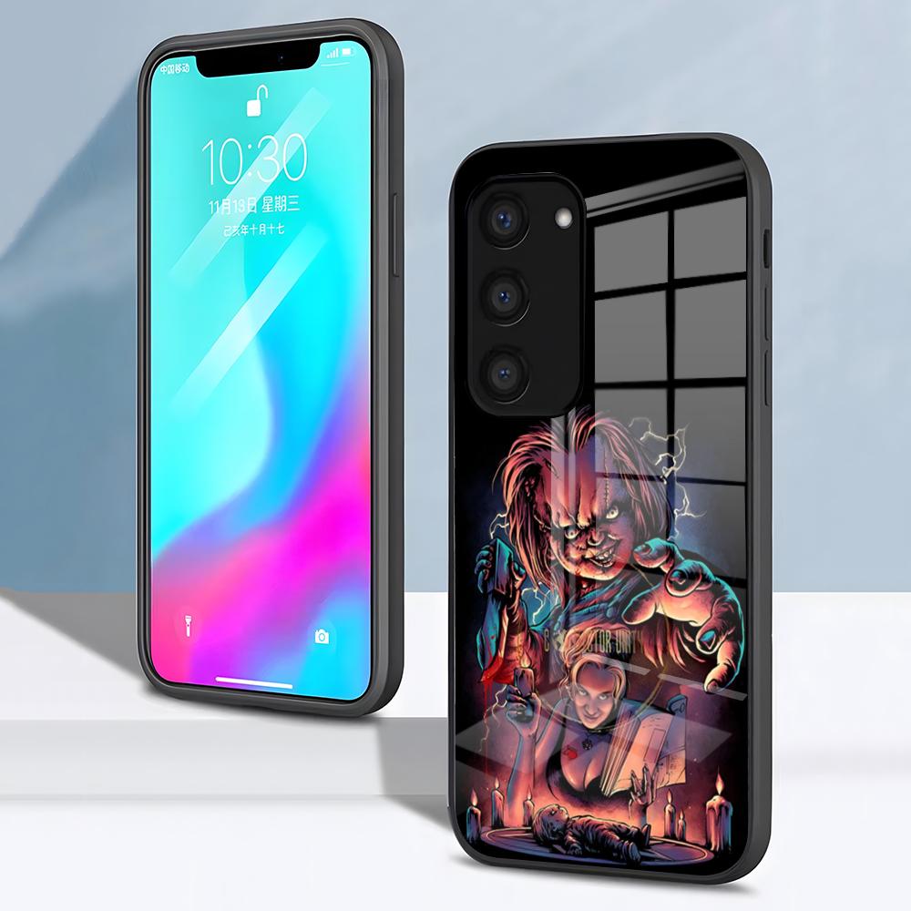 

Chucky Doll Horror Movie Phone Case For Samsung S26 S25 S24 FE S23 S22 S21 Plus S20 Ultra Note20Ultra Black Glass Cover Galaxy S21 plus5G