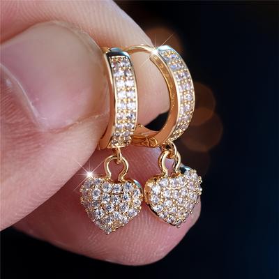 Romantic Love Heart Gold Color Drop Earrings for Women Cubic Zircon Jewelry Best Engagement Gift