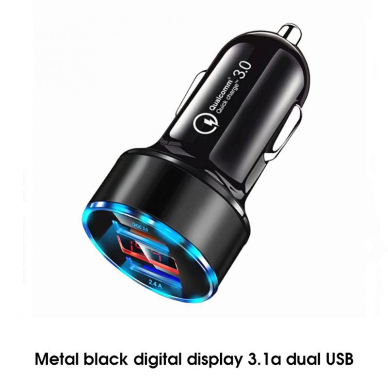 

Автомобильное зарядное устройство с двумя USB-портами QC3.0, быстрая зарядка прикуривателя, USB-адаптер для смартфона, интеллектуальное зарядное устройство с цифровым дисплеем IC