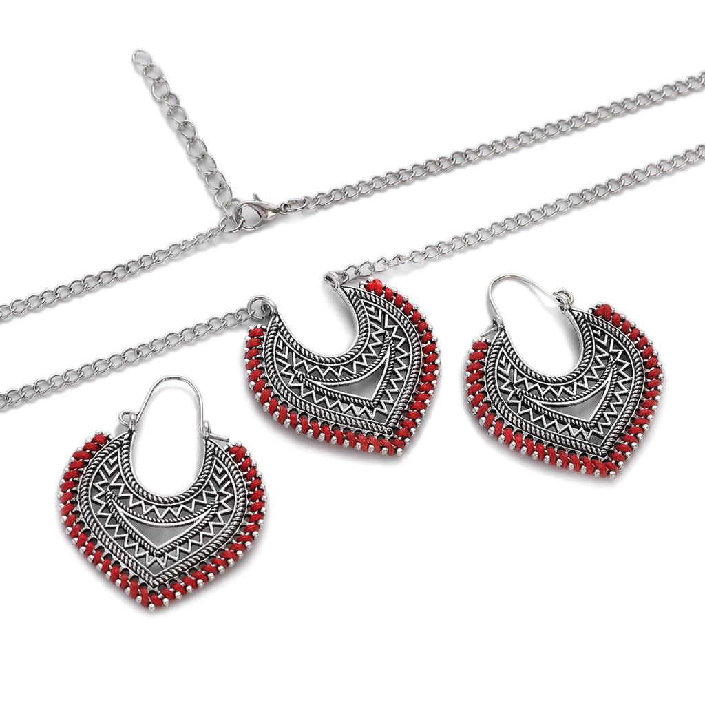 Vintage Ethnic Gold Color Drop Earrings Necklace for Women Heart Shape Statement Earrings Bohemian Rope Wrap Zircon Bijoux