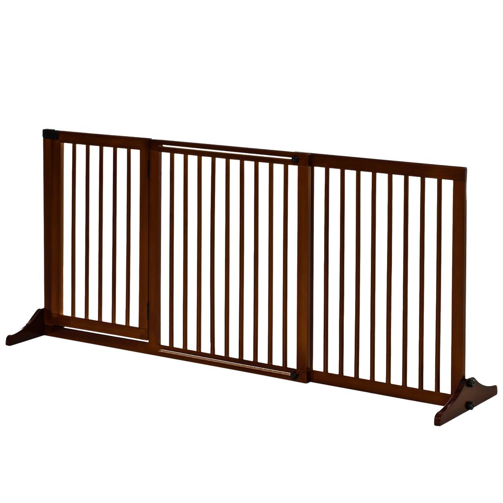 Dog Gate Freestanding Adjustable Safety Gate with Feet 113-166 x 71 cm Wood for Stairs, Doors, Kitchen, Hallway, 3 Panels, Brown