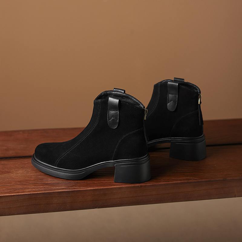Krazing Pot Cow Suede Nubuck Winter Round Toe Modern Boots Med Heels Zipper Women Ankle Boots