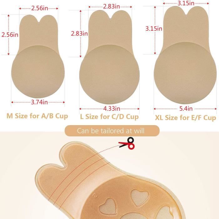 Adhesive Bra - Invisible Push Up - Reusable - Strapless - Size M/L/XL