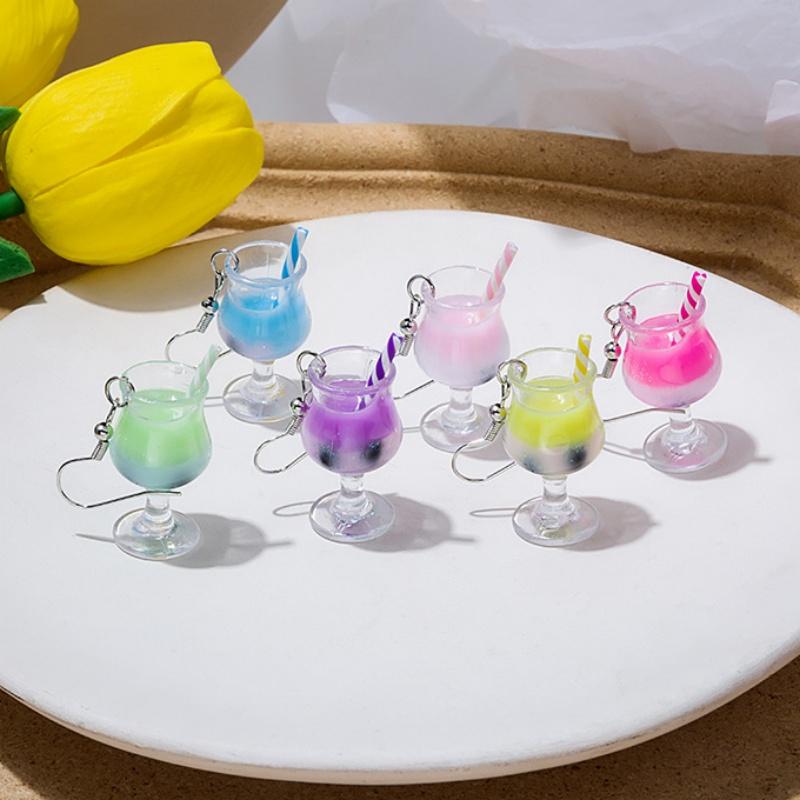 Creative Simulation Red Wine Goblets Makaron Double Beverage Cups Milk Tea Earrings Innovative Cute Accessories