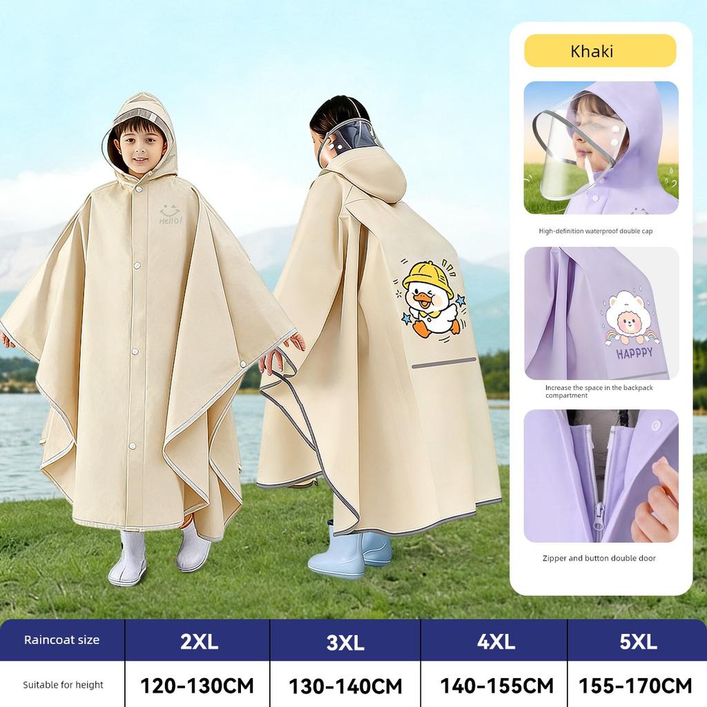 Children's Raincoat for Boys and Girls, Large Kids' Cape-Style Waterproof Poncho with Backpack Space, Suitable for Middle School Students, Can Be