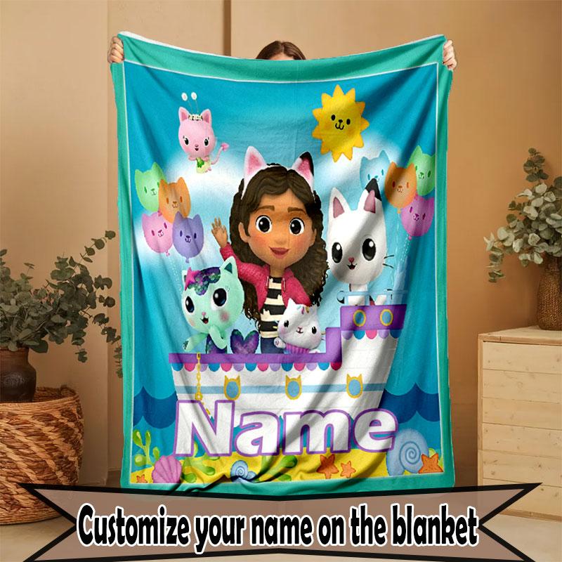 Custom Name Personalized Gabby's Dollhouse Print Blanket, Home Decor, Bedroom, Sofa, Camping, Couch, Gifts for Birthday Christmas