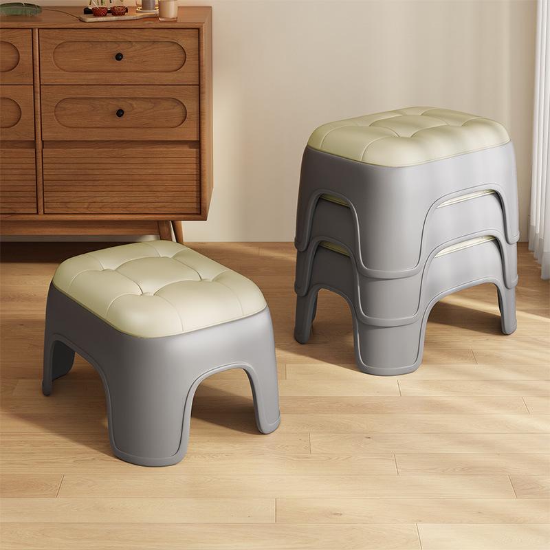Plastic Stackable Small Stool for Living Room, Bathroom, or Kindergarten - Thickened, Low, and Square Design.