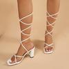 Fashion White Ankle Wrap High Heel Sandals Women Summer Square Heeled Gladiator Sandalias Mujer 2025 Fashion Cross Lace Up Party Shoes