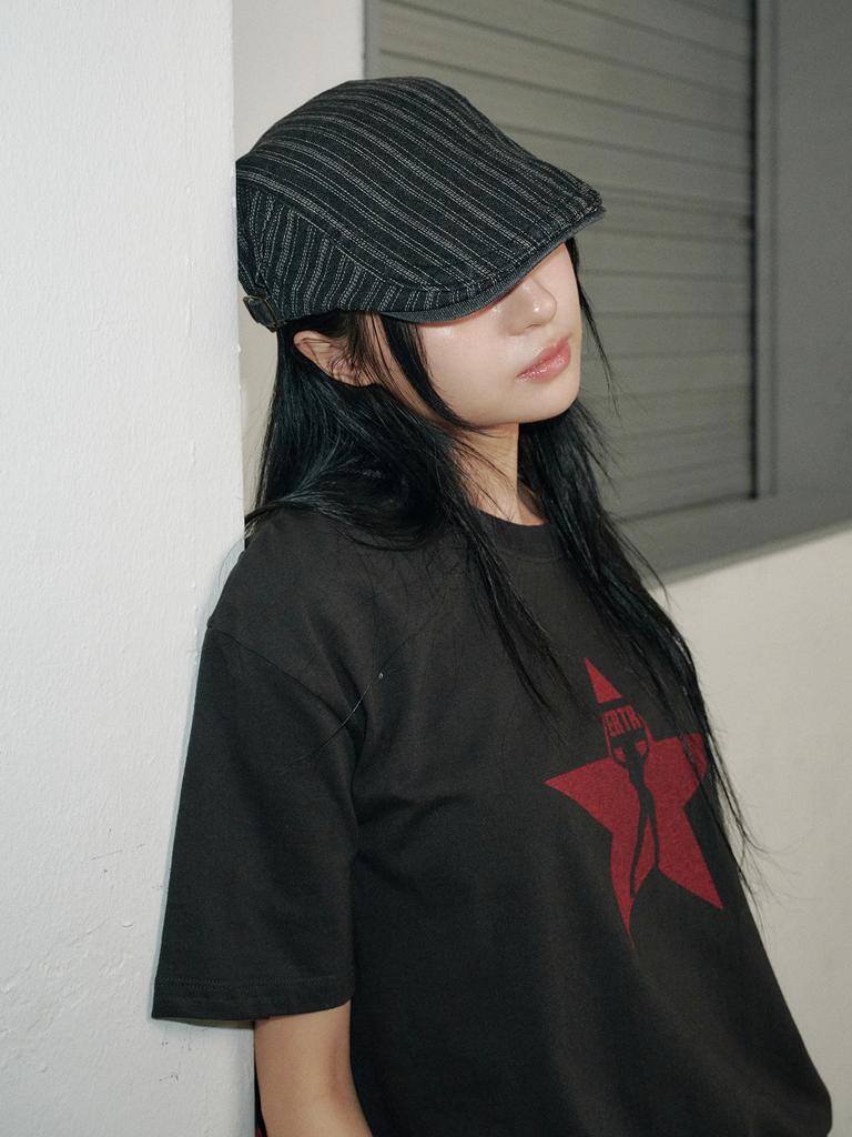Olinkeompeulliteu Stitch Stripe Hunting Cap (Black Denim)